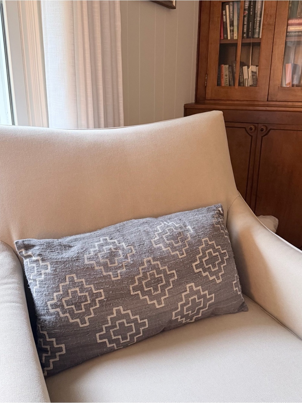 West Elm Gray Geometric Lumbar Pillow